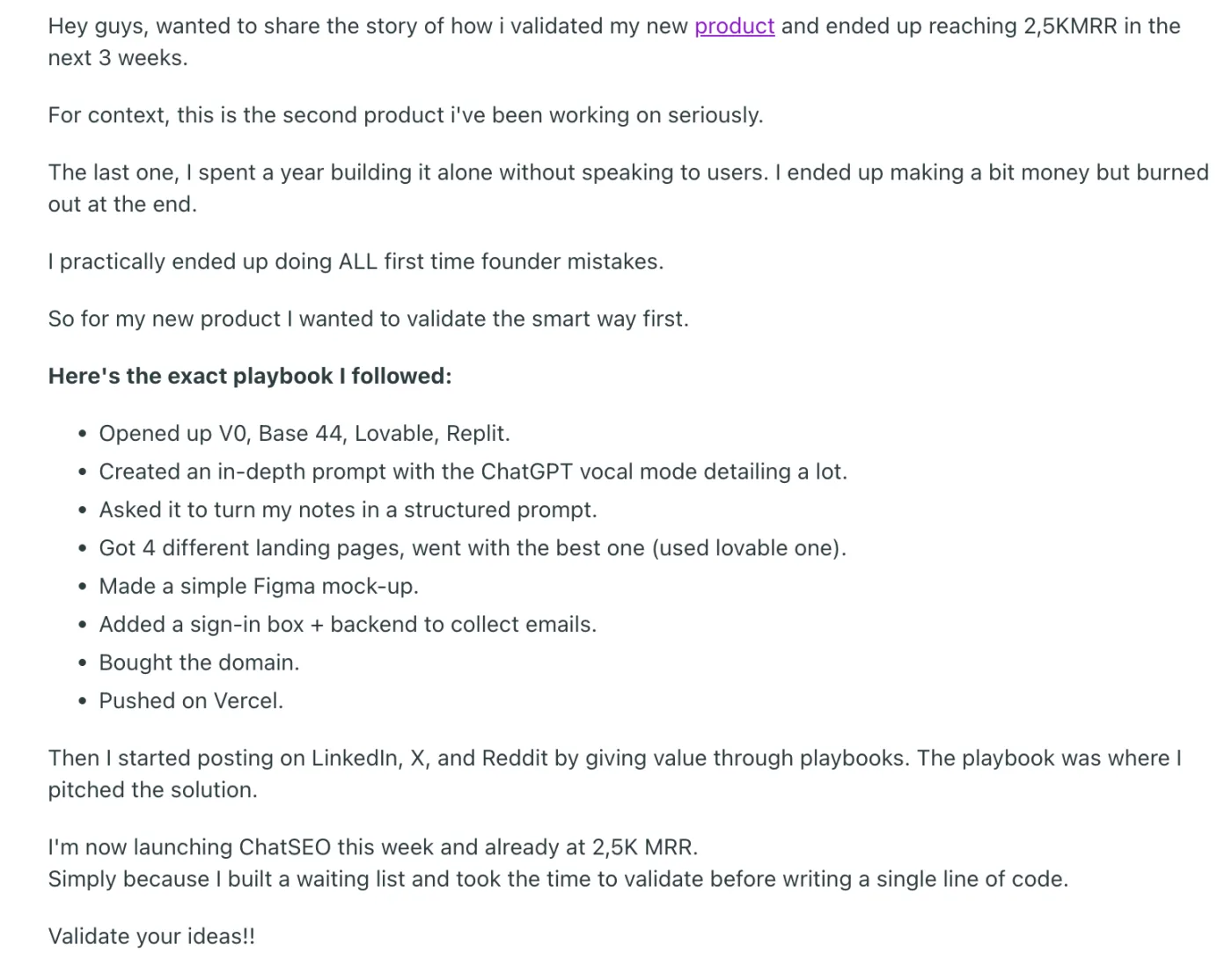 A long Reddit post that did well