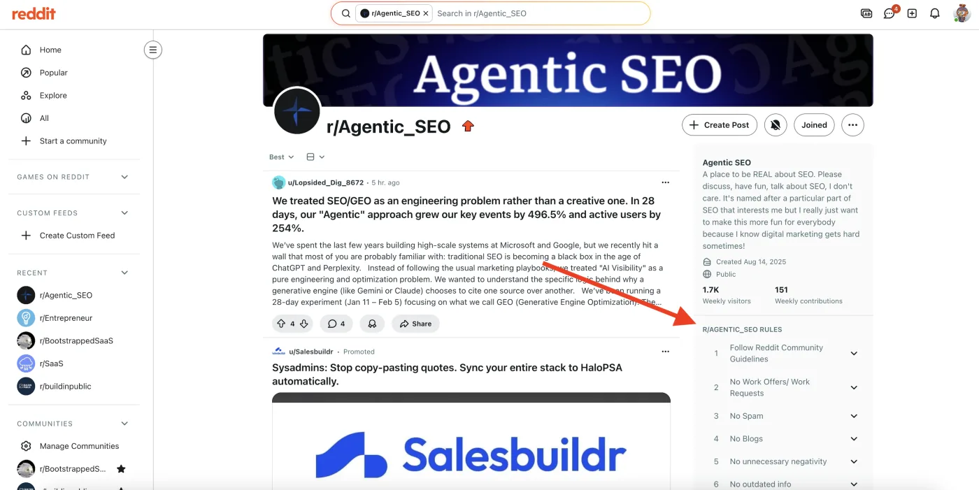 Subreddit rules in the right sidebar